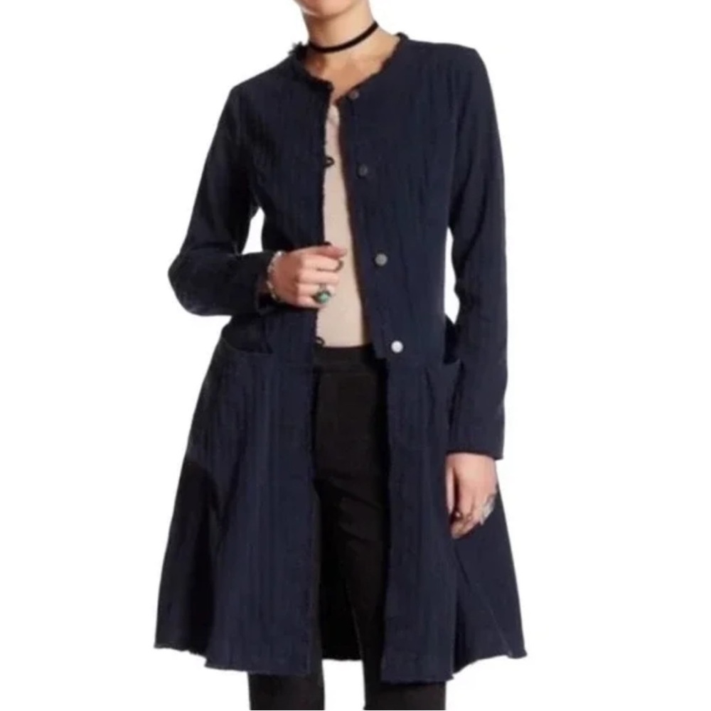 Free People Duster Fit & Flare Coat Indigo Blue Combo